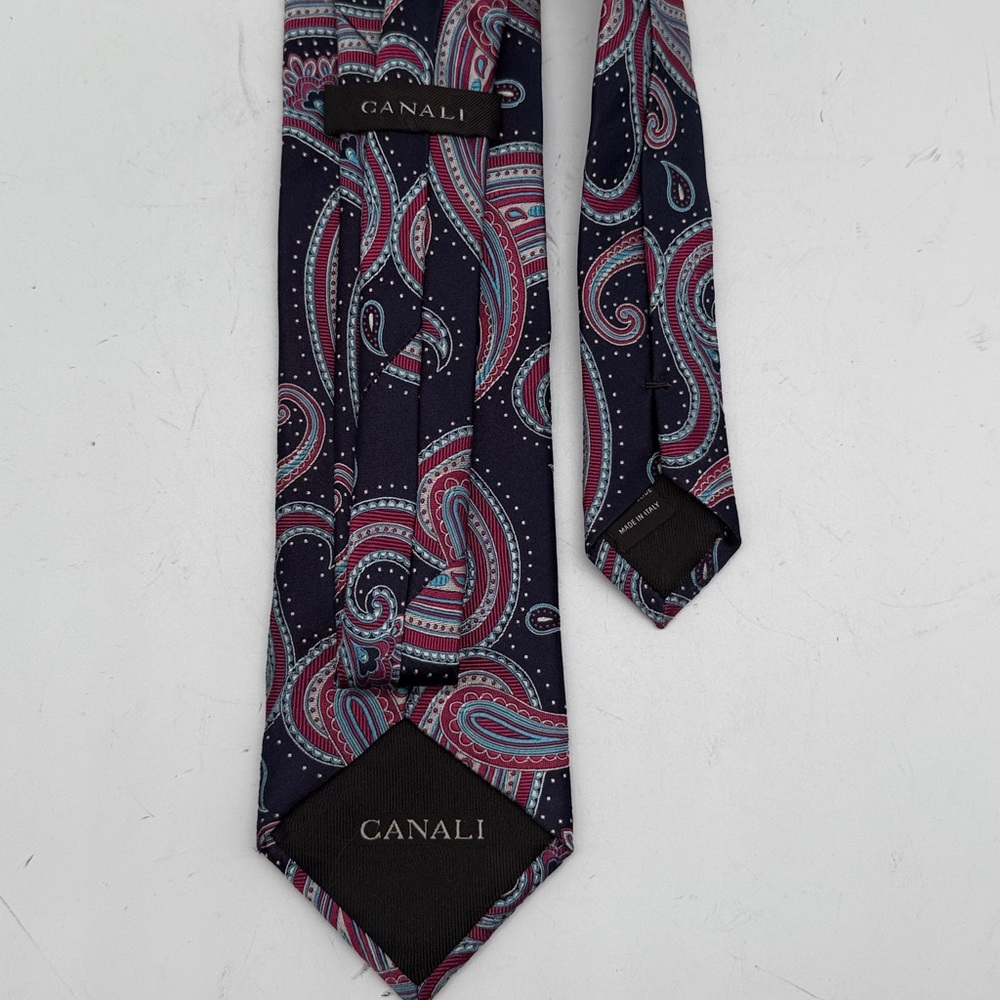 Canali Silk Tie with Paisley Design in Blue and Pink